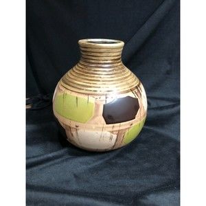 Vintage handmade pottery vase boho earth tone colors 8" tall